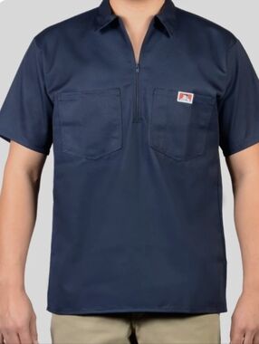 Ben Davis Railroad 1/2 Zip Short Sleeve Shirt, Navy,  NWT
